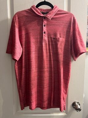Travis Mathew Heathered Red Short-Sleeve Polo with Pocket Size L